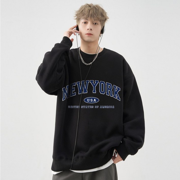 FONOW 남녀공용 오버핏 뉴욕USA 소프트 특양면 커플룩 맨투맨