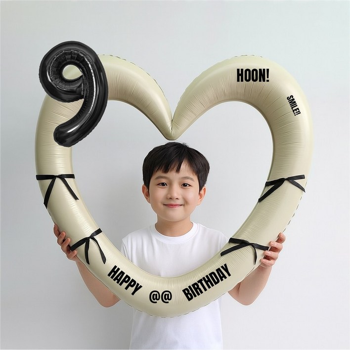 해피제이니 블랙 숫자 하트프레임 풍선 생일파티용품세트프리레터링 시트지 포함 포토존, 1세트, 9 크림하트