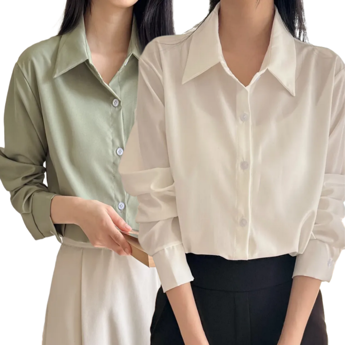 아르올 여성 봄 셔츠 오버핏 카라넥 링클프리 데일리 남방 블라우스 2종 세트