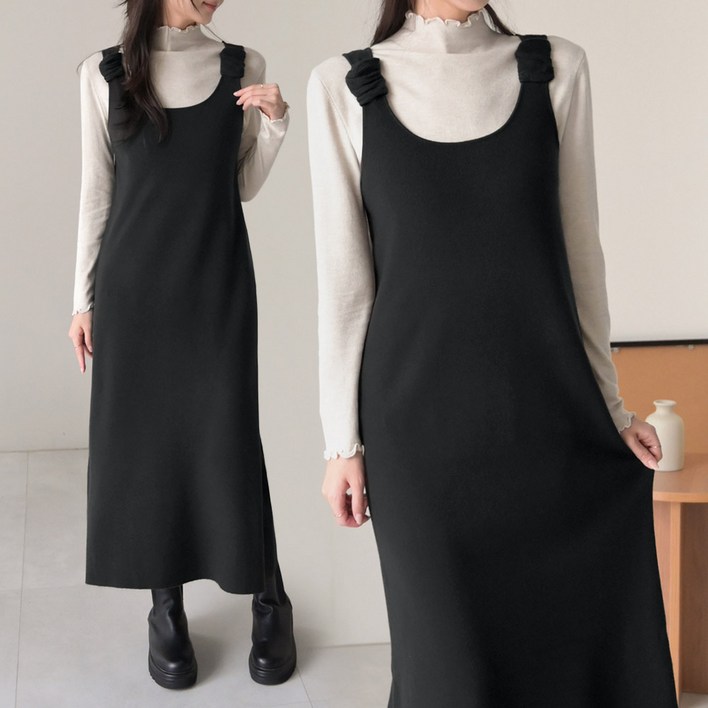 데일리앤 르샤 니트 뷔스티에 레이어드 유넥 무지 가을 겨울 원피스