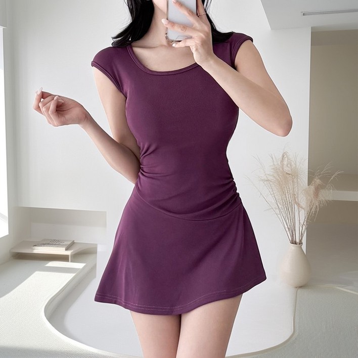 글램디브 빌리르 유넥 A라인 반팔 미니원피스 AH0623