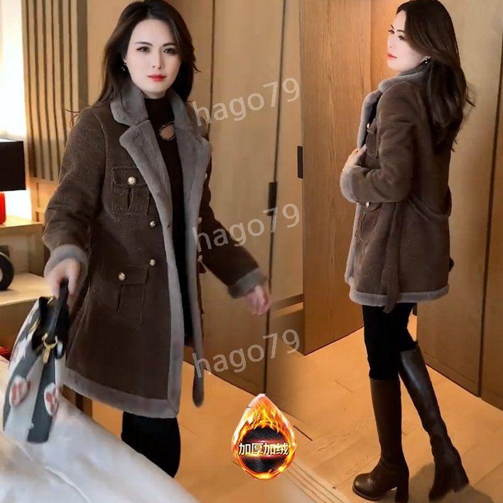 여성 두꺼운 벨벳 모직 코트 슬림 반코트