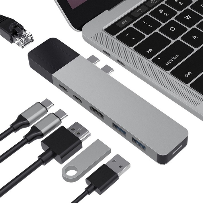 하이퍼드라이브 6in2 USB-C 멀티허브 도킹스테이션 4K HDMI 기가비트랜 100W PD충전 맥북/노트북 호환 (GN28N)