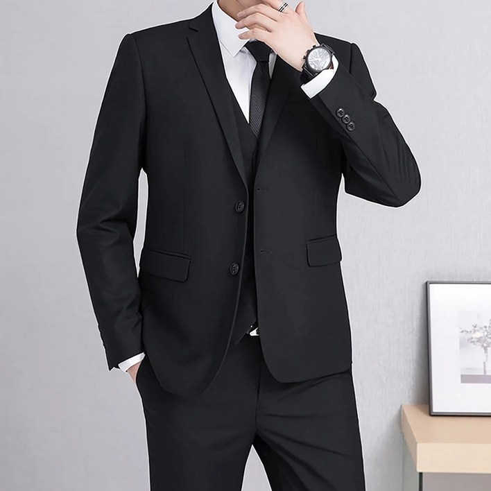 [지앤제이커머스] (대여) 블랙 양장조끼 남자 정장세트 3종