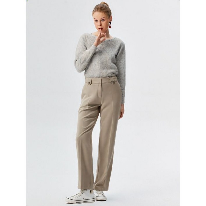 에고이스트 베이지 단추 장식 속기모 슬림 부츠컷 팬츠 EN4JP104BE