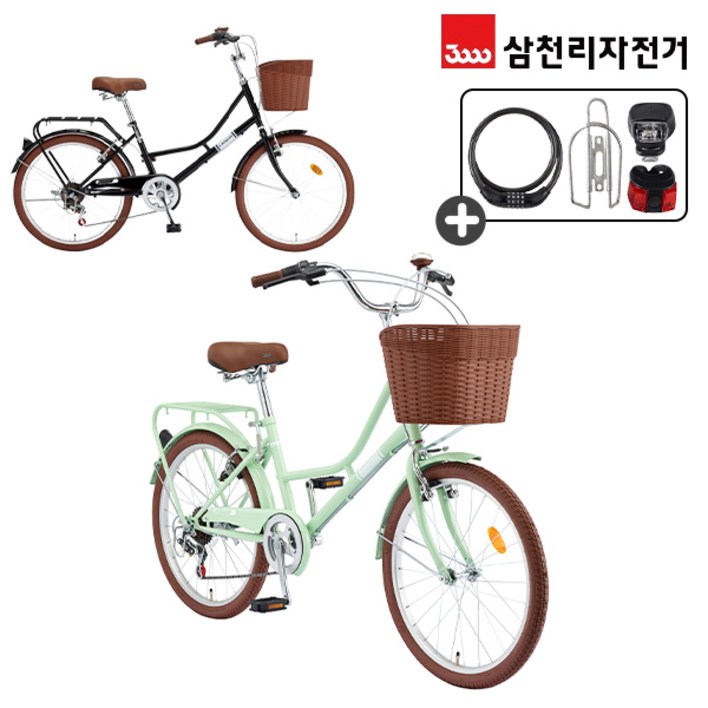 삼천리 완조립 2024 선데이 22인치 7단 주니어 여성 시티형 클래식 바구니 자전거, 24년형소프트민트 삼천리 완조립 2024 선데이 22인치 7단 주니어 여성 시티형 클래식 바구니 자전거, 24년형소프트민트