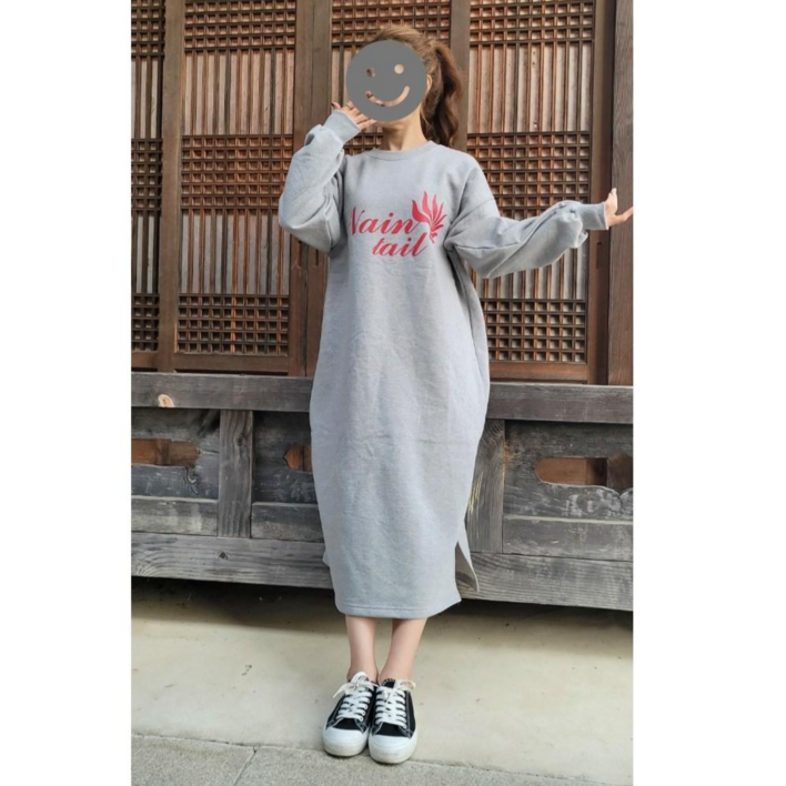 가을 겨울 3단쭈리 나염 기모 옆트임 퍼프소매 롱 원피스