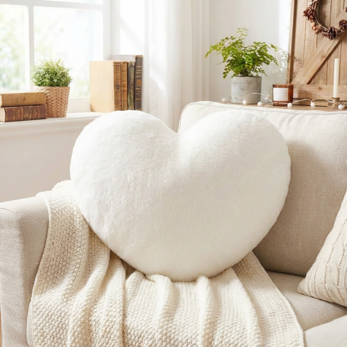 SUSIELADY 하트베개 하트쿠션 부드럽고 귀여운 토끼털라이크 하트쿠션, White