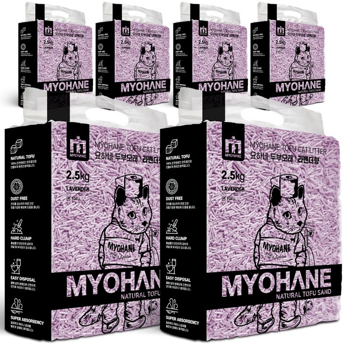 제이앤제이몰 묘하네 냄새 싹 잡아주는 가는입자 고양이 두부모래, 2.5kg, 6개, 완두콩두부모래 라벤더향