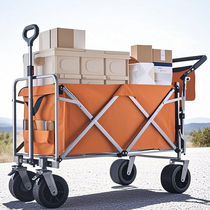 MoCaLiLi 뒷문개방형 캠핑 카트 2개 테이블보드 초대용량 아웃도어 폴딩카 초대형 하중 슈퍼마켓 카트 화물 손수레, 1개, 갈색