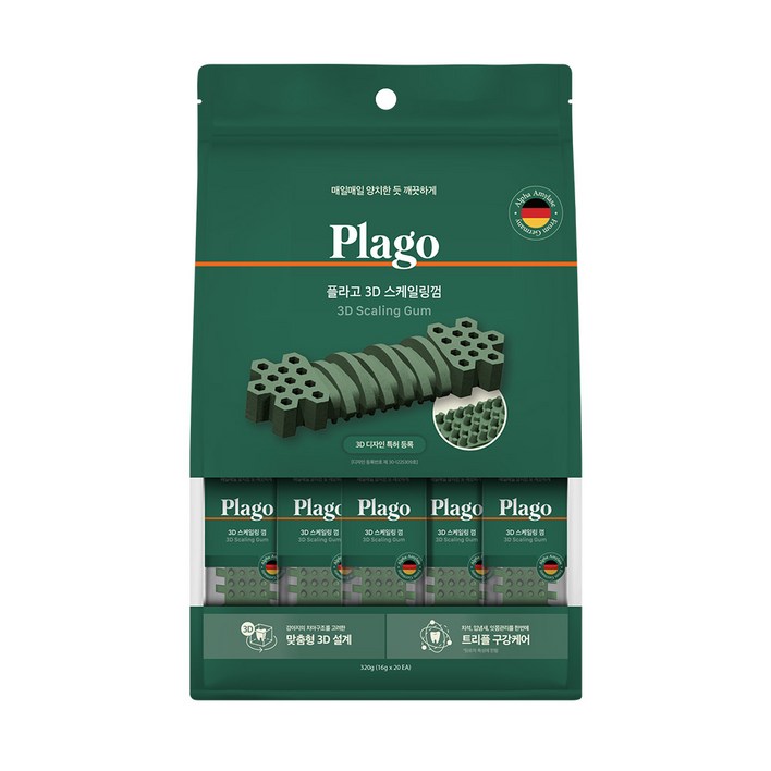 플라고 3D 스케일링껌 강아지 덴탈껌 양치 치석 입냄새 제거 대용량 오리지널, 20개, 16g, 생선 대구  닭고기