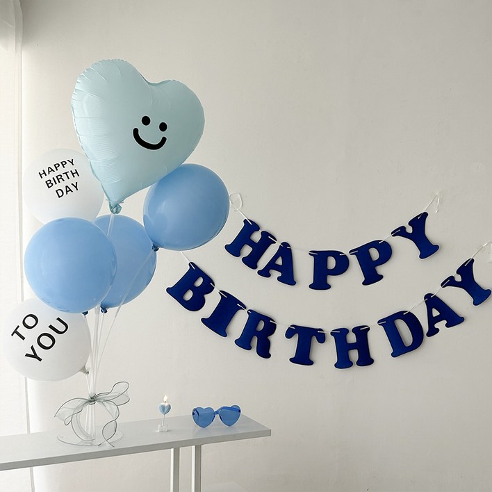 하피블리 생일가랜드 생일파티 용품 세트, 생일가랜드(블루) 두돌생일상