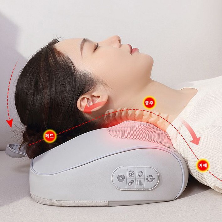 LDSU 마사지베개 목 어깨 마사지기 무선 충전 온열 베개, 그레이