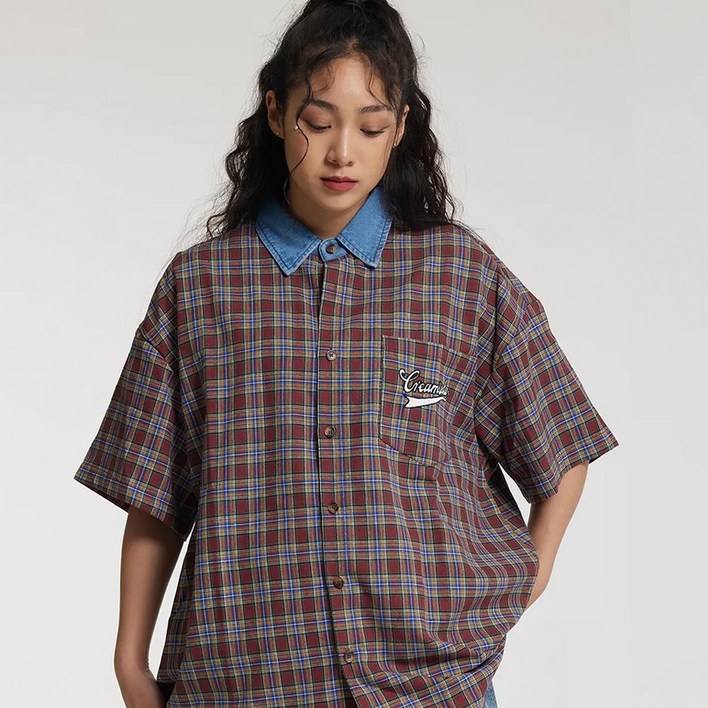 크림소다랩 타탄 포켓 체크 셔츠 오버핏
