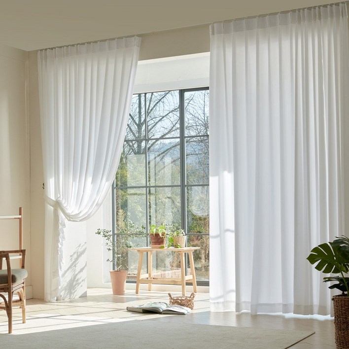 소프트밀크 화이트 쉬폰 나비주름 아일렛 핀형 커튼