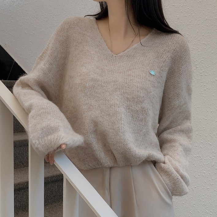 펜던트 울 브이넥 밴딩 크롭 니트 펜던트니트 울니트 간절기니트  8color