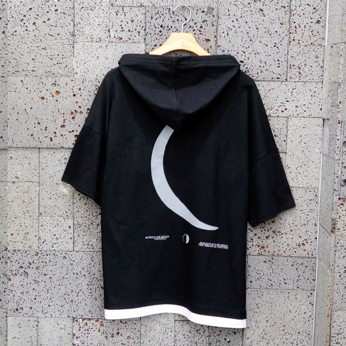 아이야오버핏후드반팔티셔츠 남자반팔후드 MOON