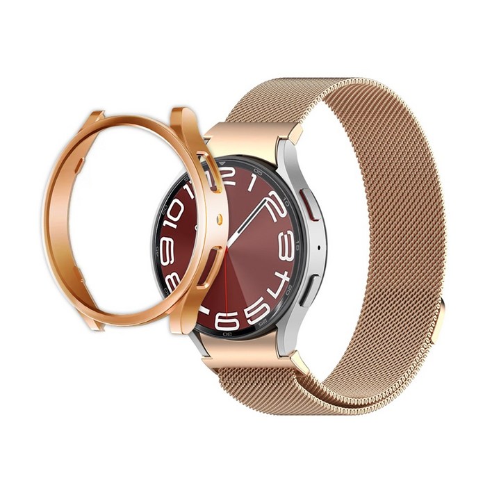 아이메이드잇 갤럭시워치 호환 밀레니즈루프 밴드 메탈 스트랩 케이스 세트, 로즈골드, 1개