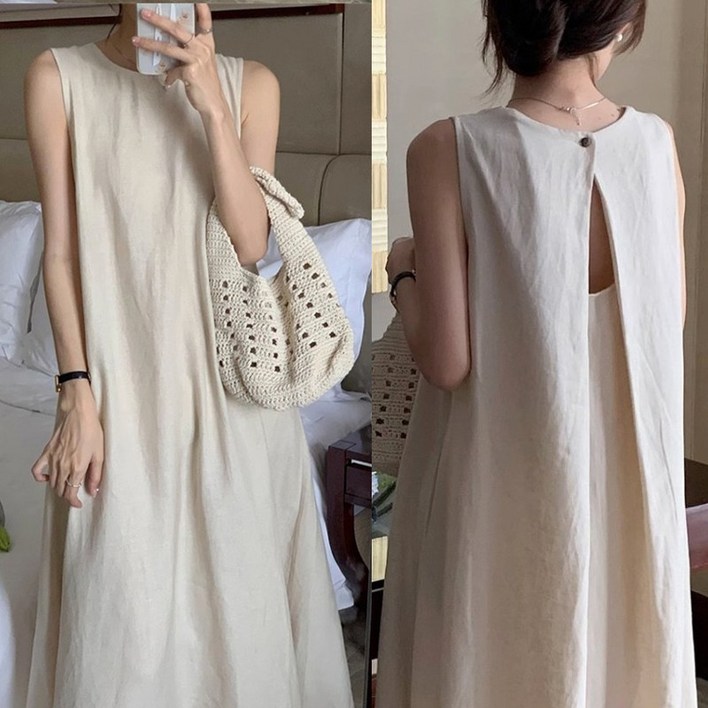 제이네오 여름 민소매 슬릿 롱 원피스 나시 드레스