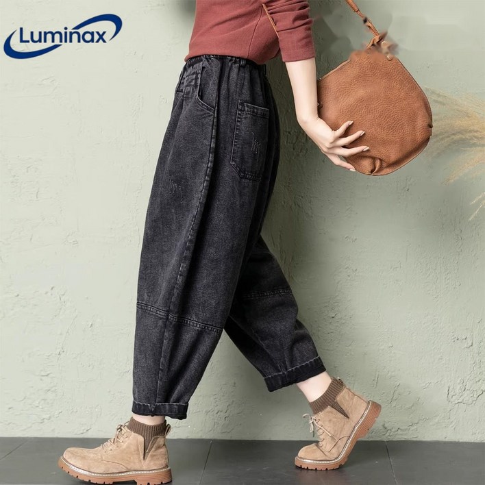 Luminax 여성 배기청바지 빅사이즈 밴딩 데님 팬츠 항아리 청바지 와이드청바지 오버핏바지 루즈핏 배기팬츠
