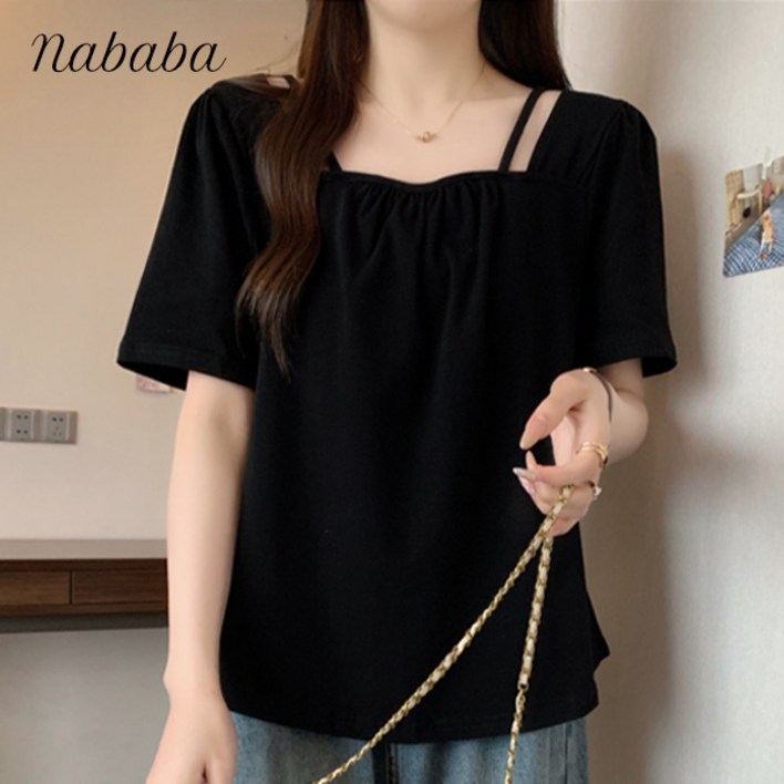 나바바 NT2322 여성 스퀘어넥 스트랩 포인트 반팔 티셔츠