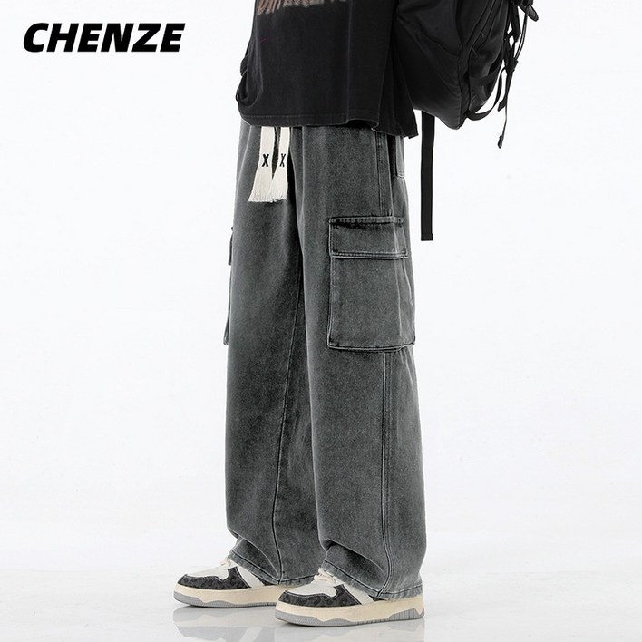 CHENZE 남자 청바지 데님팬츠 세미와이드 밴딩청바지 카고청바지 편안한 남성청바지