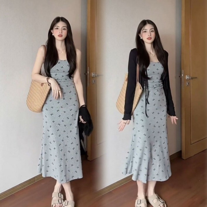 해피유통 여성 캐주얼투피스세트  끈 나시 원피스 블랙 가디건 투피스 jh wcy