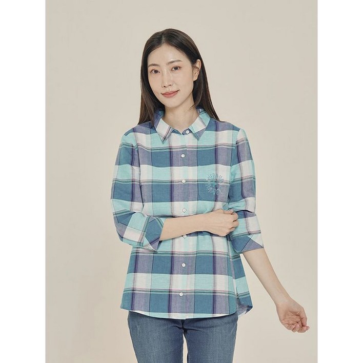 올리비아하슬러 블루 베이직체크 마 셔츠 블라우스 OHCMBL208