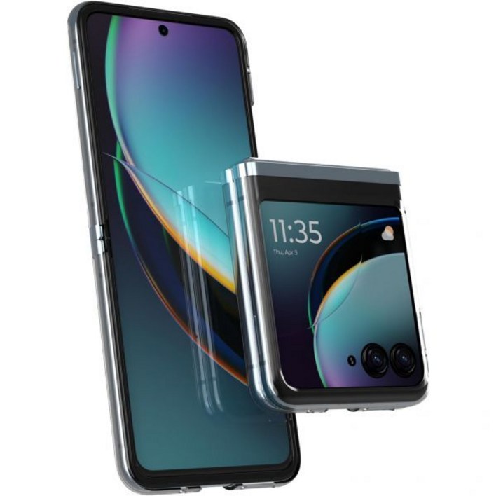 모토로라 레이저 플러스 2023  40 울트라 클리어 케이스  휴대폰, 슬림, 경량 보호, 힌지리스 쉘, CNC 정밀 컷아웃 글레이셔 블루 NCVM 액센트 트림 선보이기