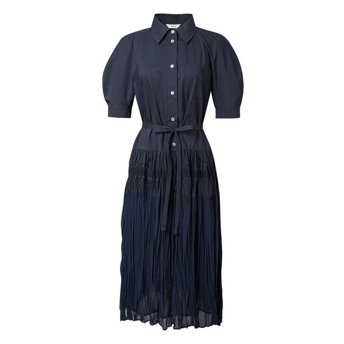 헤지스 여성용 스트랩 면혼방 셔츠형 미디 원피스