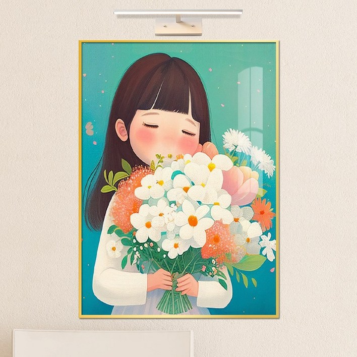 보고아트 꽃을 든 소녀 여인 여자 인물화 북유럽 카페 거실 그림 액자, 7하얀꽃을 든 긴머리 소녀