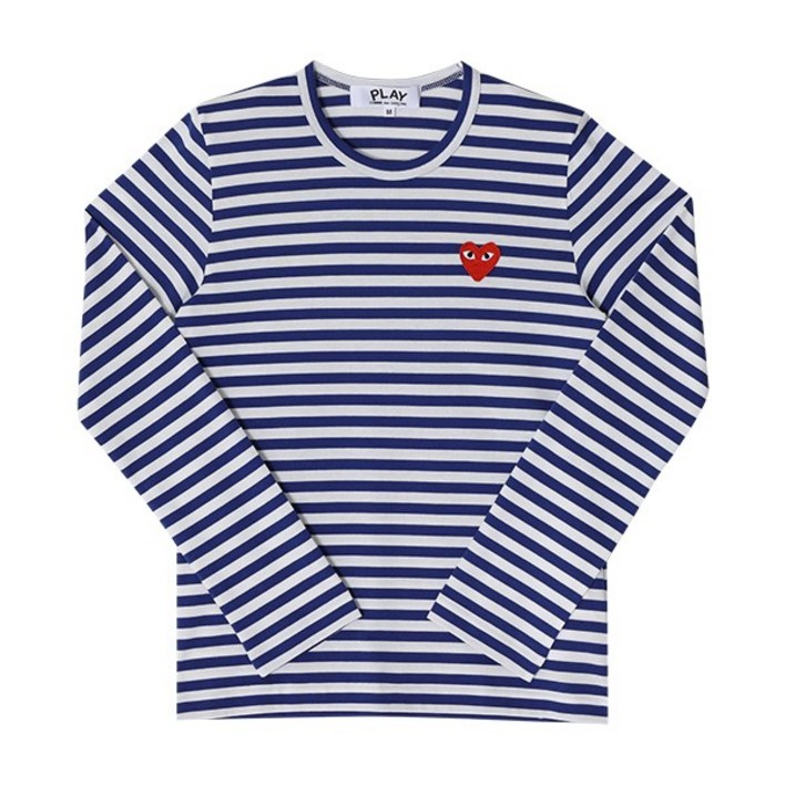 꼼데가르송 P1T164 2 (AX-T164-051 2) PLAY 플레이 레드 하트 와펜 스트라이프 남성 긴팔티