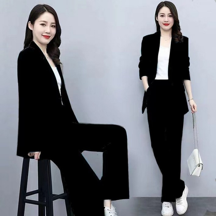 SALENEW 여성정장 오피스룩 세미정장 여성 정장 세트 투피스 여자정장 여성 정장 자켓 여성정장바지 세미와이드 빅사이즈여성정장 소프트 원단 6XL