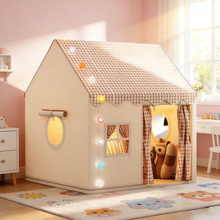 2025년 신상 어린이 텐트 어린이 접이식 플레이텐트 공주성 아기놀이집 유아용 장난감 하우스 폴리폴 텐트 실내 놀이용 대형 텐트, 카키, 1개