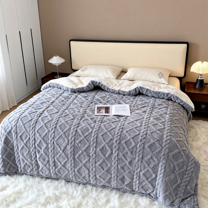 POPSONIC 극세사 솔리드울캐시미어 겨울 이불 양면 두꺼운 이불