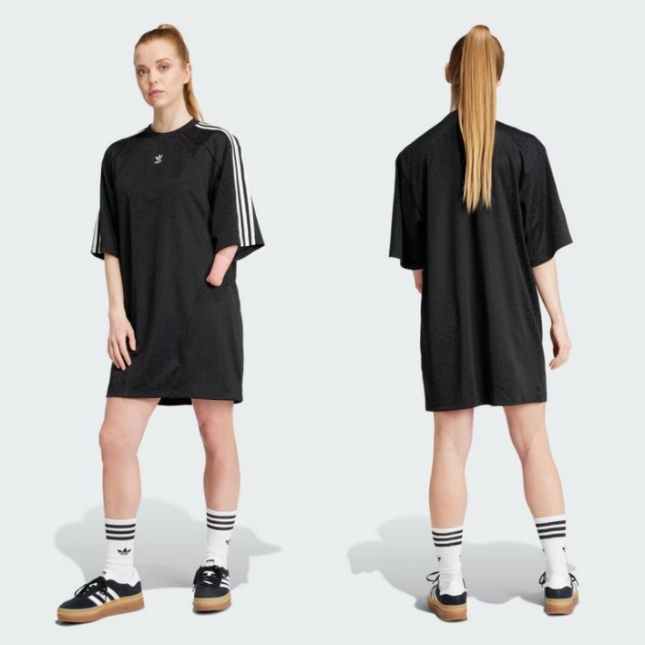아디다스 삼선 오버핏 라인 반팔 원피스