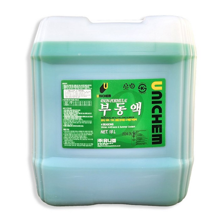 유니켐 부동액 18L 사계절용 냉각수 동결방지 부식방지 말통 업소용 자동차용 전차종 유니켐 부동액 18L 사계절용 냉각수 동결방지 부식방지 말통 업소용 자동차용 전차종