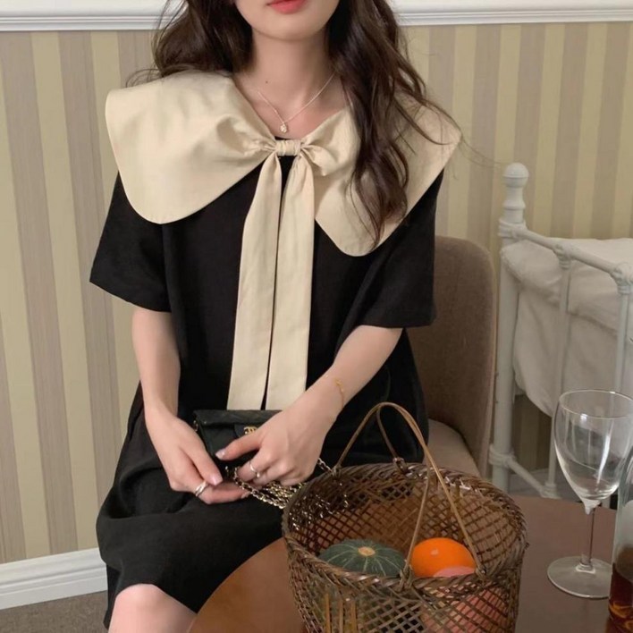 빅카라 리본 여름 반팔 원피스