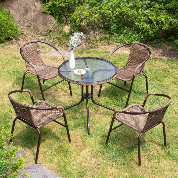 4인 야외테이블세트유로강화테이블1개유로39번4개 정원 카페 커피숍 4인 야외 세트, 710원형39번의자4개, 1