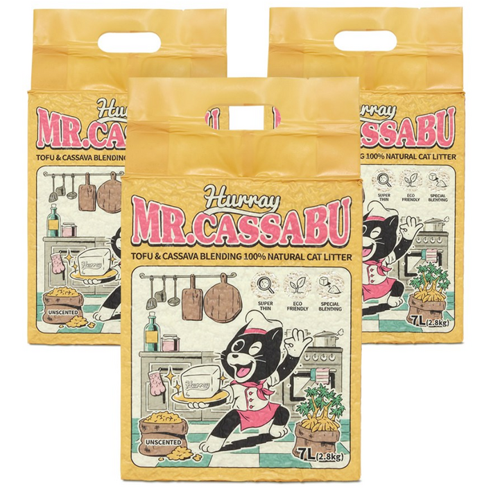 허레이 응고형 미스터카사부 두부 카사바 블렌딩 고양이 모래, 7L, 3개, 무향