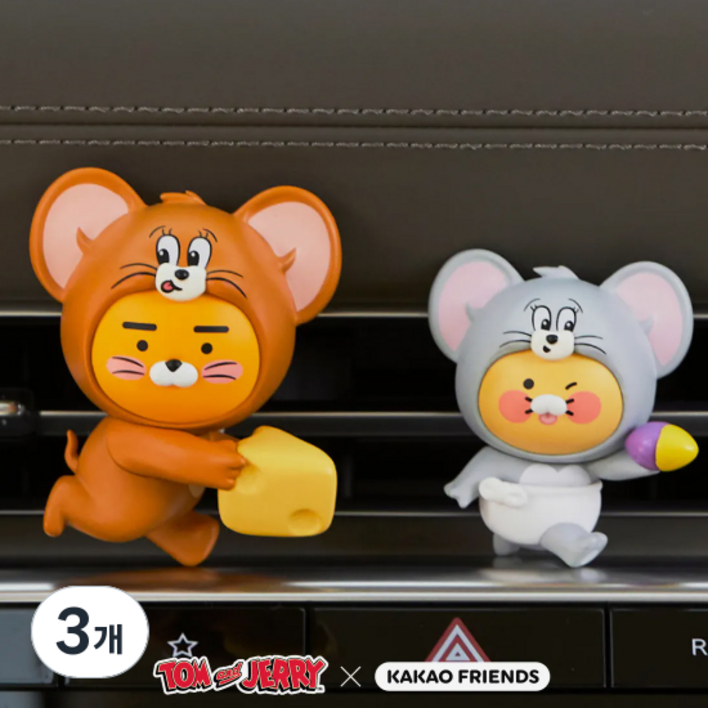 톰과 제리X카카오프렌즈 차량용방향제라이언춘식이 세트 송풍구형, 프레쉬 그린, 3개