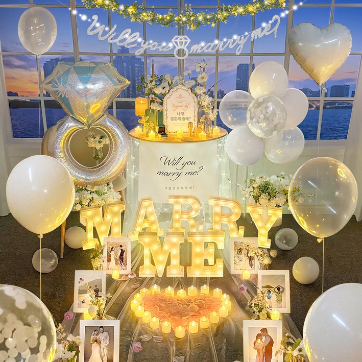 러브헌터 셀프 풍선 소품 신혼 집 장식 호텔 답 업체 프로포즈 용품 노블 세트, 1세트, 화이트