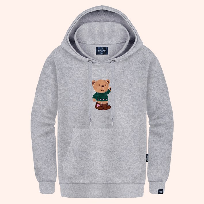 진마니아 남녀공용 루즈핏 곰돌이 자수 패치 후드 티셔츠 TG708