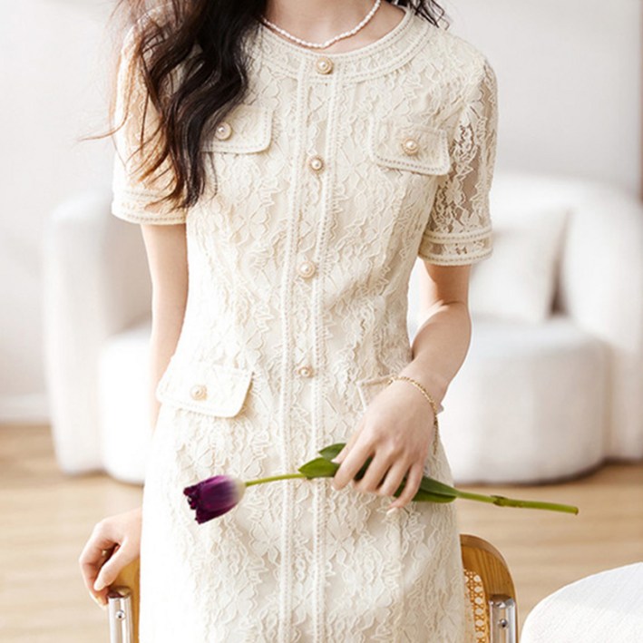 비비에모 로아리 우아한 레이스 미디 원피스 03374 비비에모 로아리 우아한 레이스 미디 원피스 03374