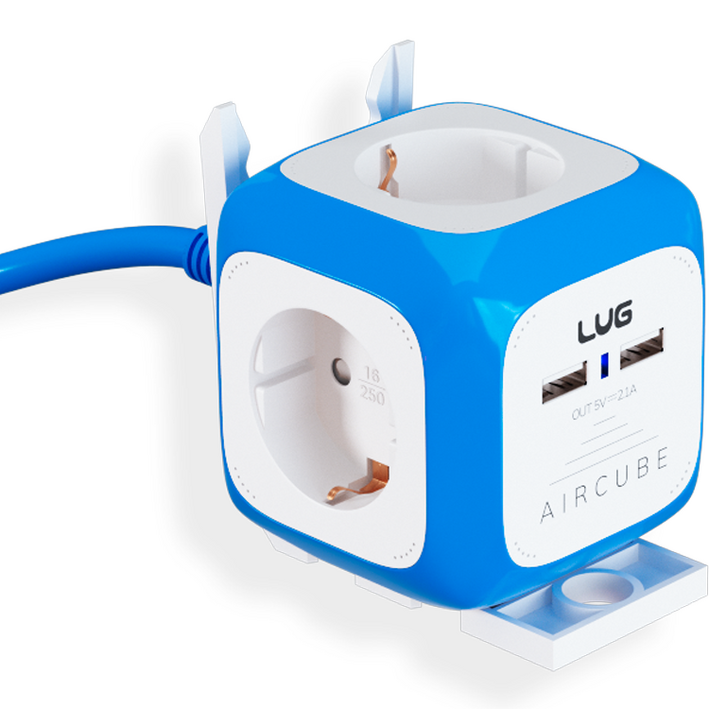 러그박스 에어큐브 디자인 2포트 USB 납작플러그 멀티탭 블루 4구 LUKKSG04U1.5
