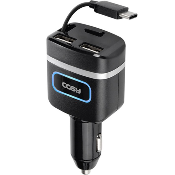 코시 QC3.0 USB 2포트 차량용 자동감김 급속 충전기 타입C, CGR3247AT, 블랙 72