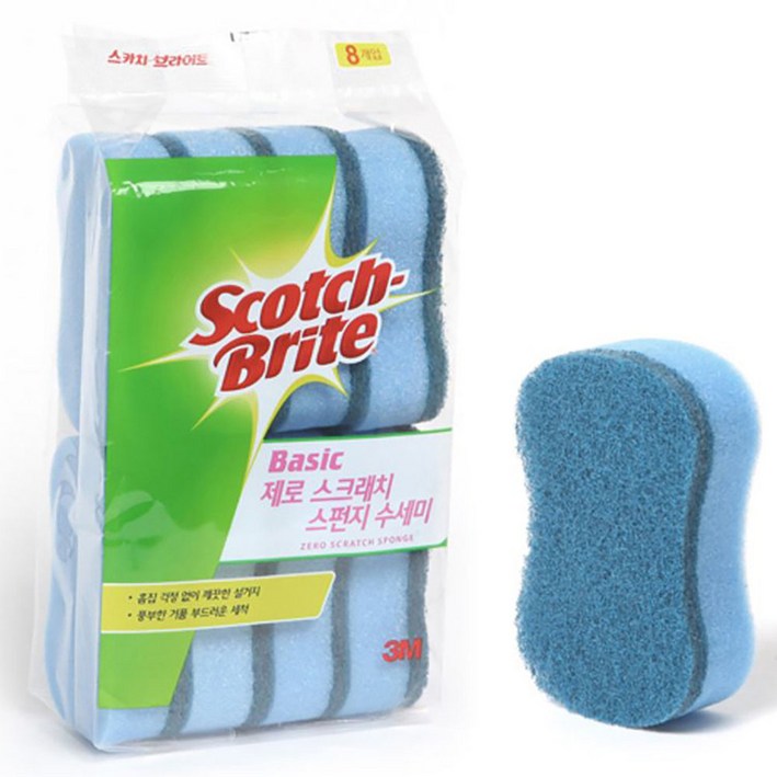 쓰리엠 베이직 제로 스크레치 스펀지 수세미, 8개입, 1개
