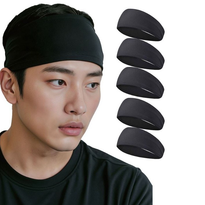 헨센 스포츠 쿨 땀흡수 헤어밴드, 블랙, 5개