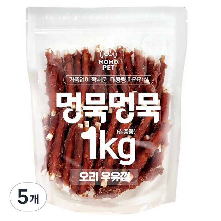 멍묵멍묵 강아지 사사미 육포 대용량 간식, 오리우유껌, 1kg, 5개