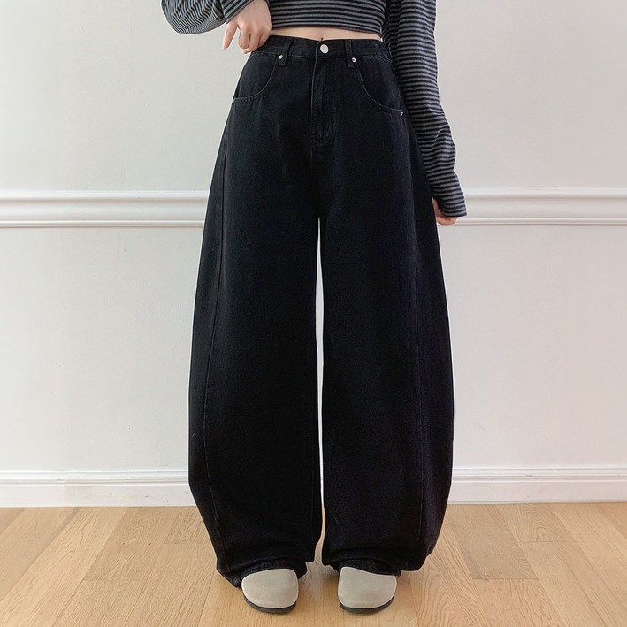 플랜데이 여성용 숏/미디움/롱 기장 에즈 절개 워싱 와이드 데님 팬츠